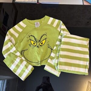 Hanna Andersson Kids Christmas Grinch Pajama Set Unisex US 10 Green White